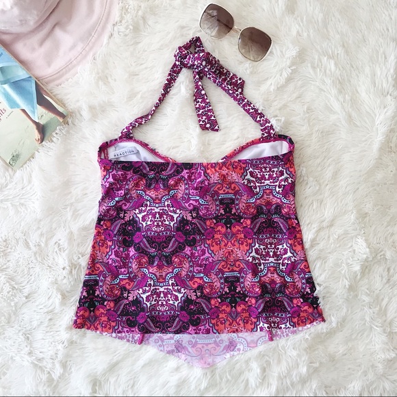 Kenneth Cole Reaction halter tankini top purple white blue mixed media p… - Picture 2 of 6